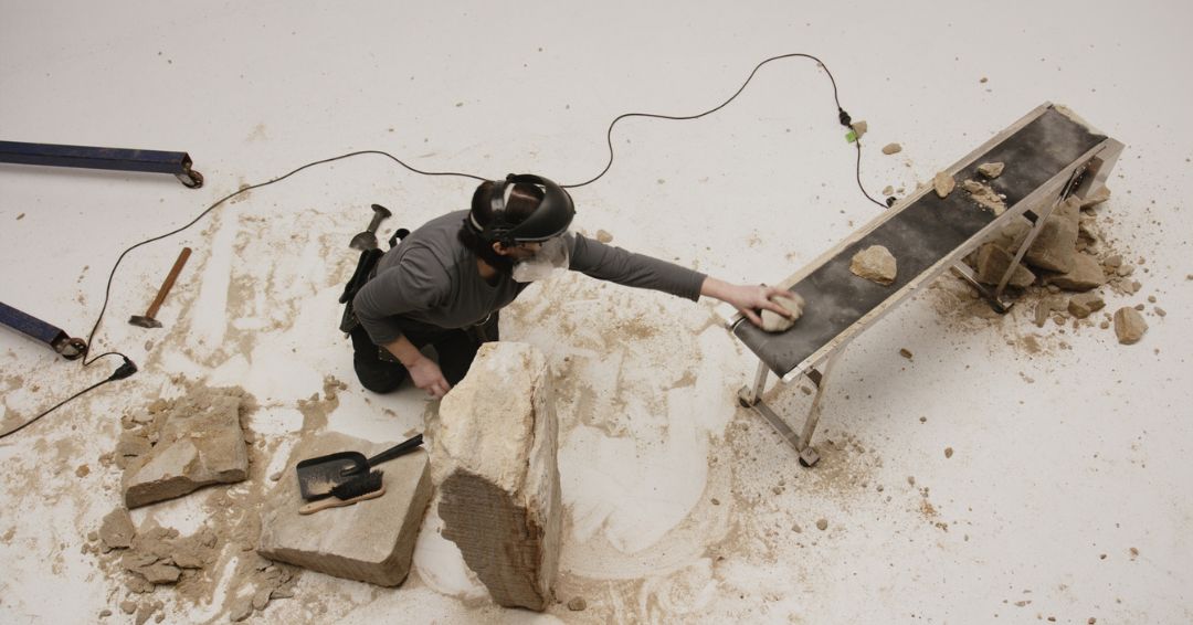 Amanda Bennets, video still from: "Carve Crevice from Grace", video projection, 2024.